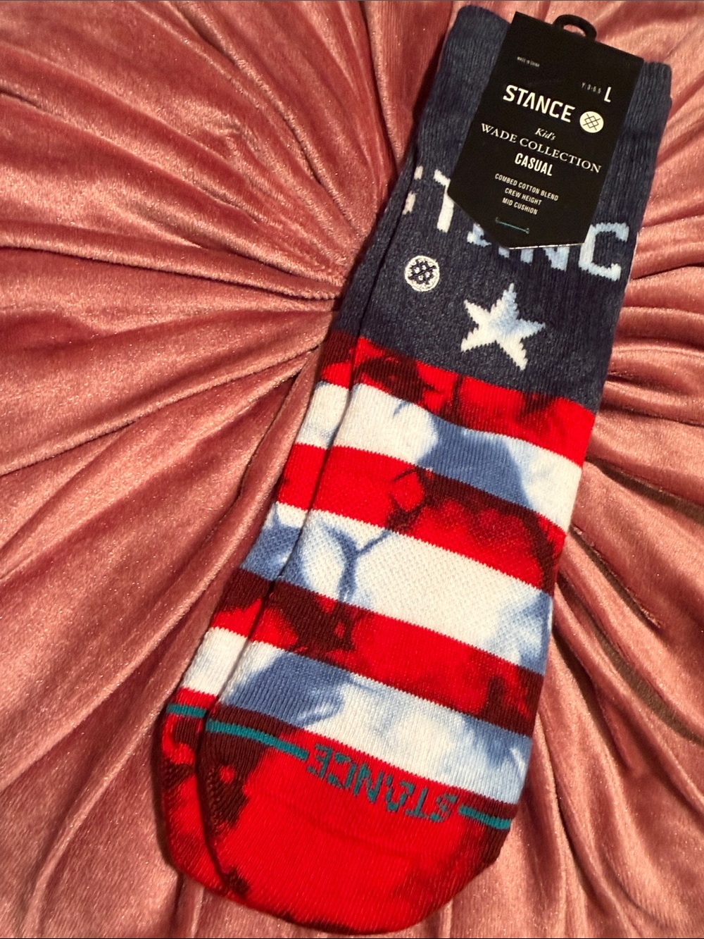 STANCE Kid’s WADE COLLECTION Red White & Blue Flag Crew Socks - Star - Y:3-5.5 L